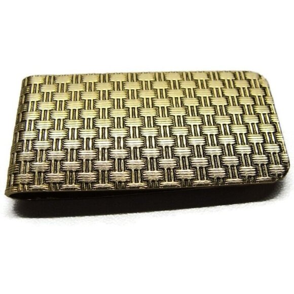 Gold Tone Weave Pattern Money Clip Stainless Steel Wallet Credit Card Cash ID - Picture 2 of 7